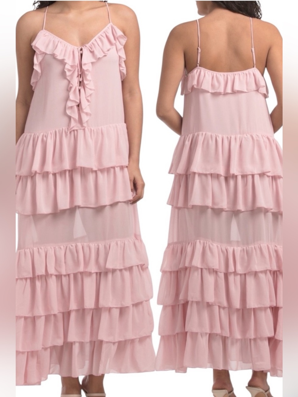 NWT Torn by Ronny Kobo Orcadia Pink Ruffle Layered Maxi Dress XS